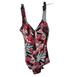 Le Cove One-Piece Swim Size 12 Floral Tropical Ruched Tummy Control Swimwear